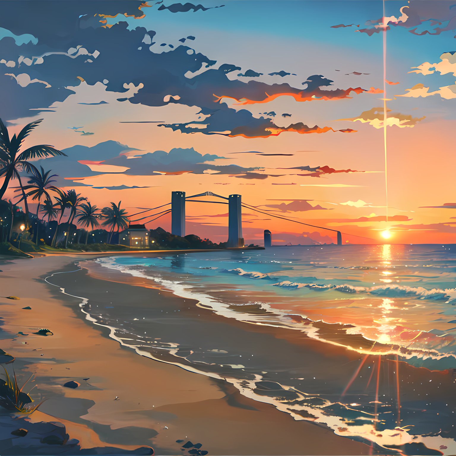 海边落日插画图片壁纸