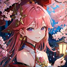 （原神角色{下面是形容词}）樱花树下，少女品味日本美。插画图片壁纸