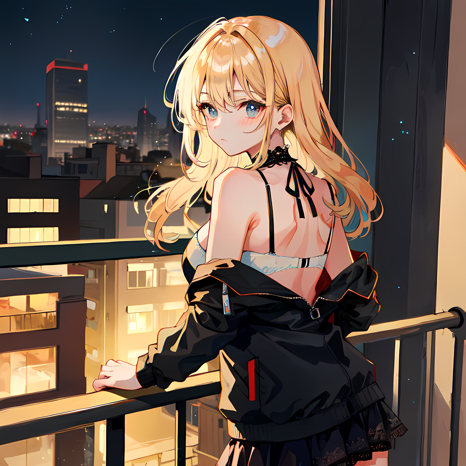 星空夜景下的少女。插画图片壁纸