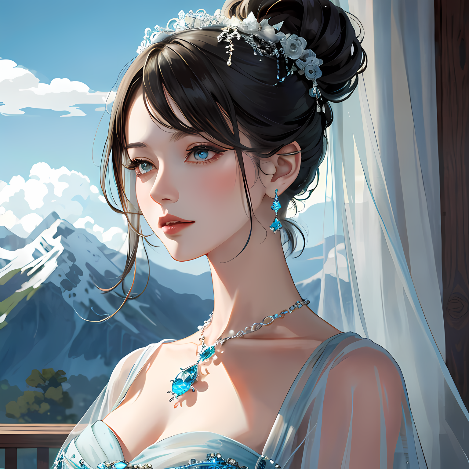 蓝天白云下的二次元少女插画图片壁纸