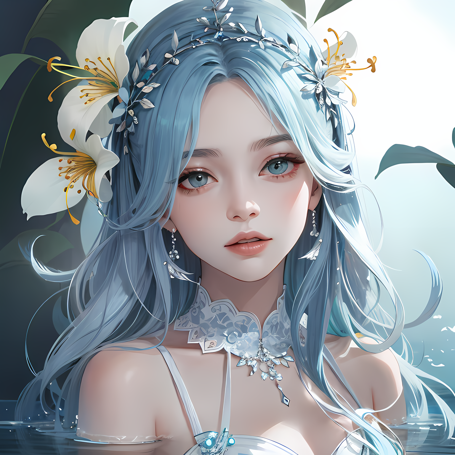 蓝发少女：水中独舞插画图片壁纸