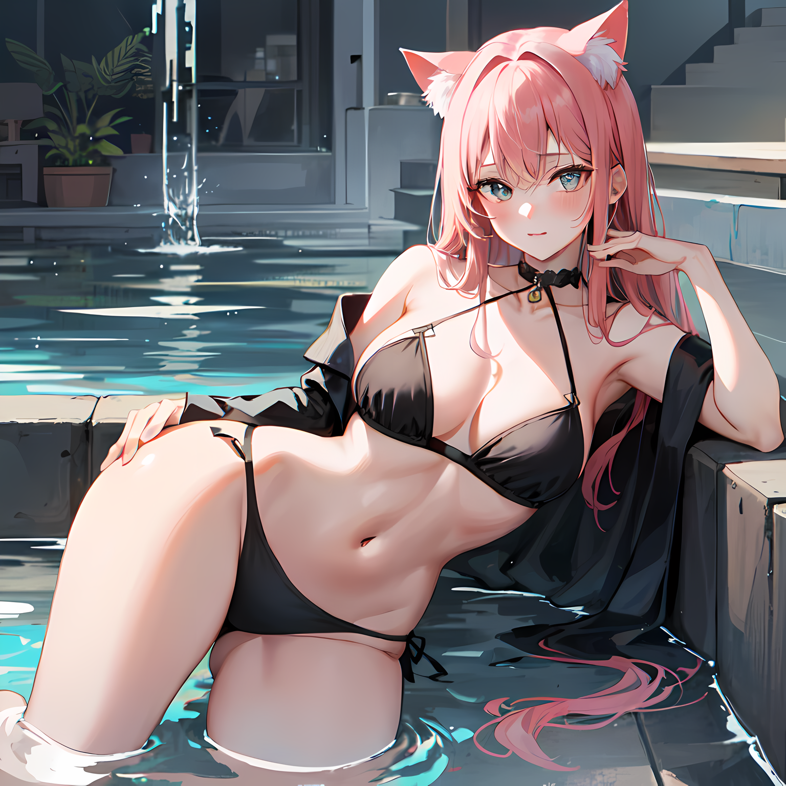 二次元泳池美女插画图片壁纸