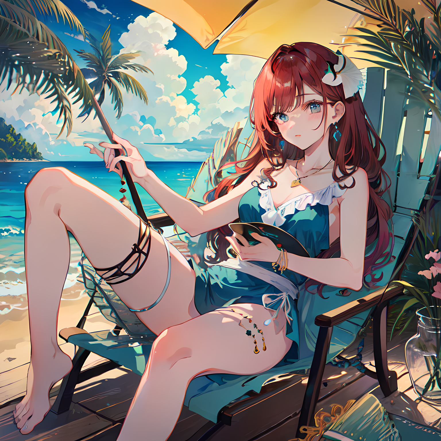 椰树海风丝带舞。插画图片壁纸