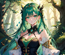 孤女踏入丛林，挂满星星的耳环在绿发间闪耀。