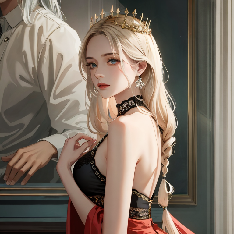 美少女戴珠宝，伴少年翩跹舞插画图片壁纸