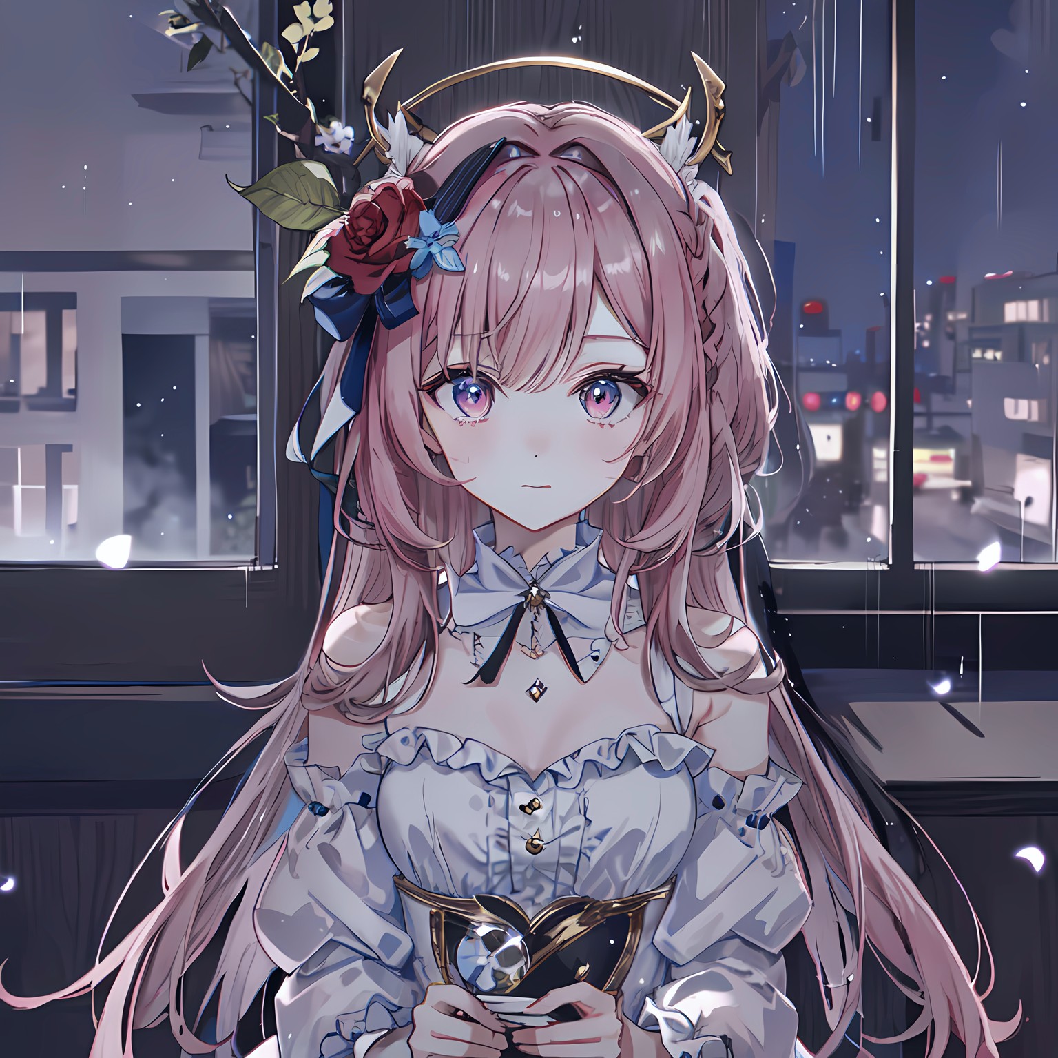 萌妹子的星空都市漫游插画图片壁纸
