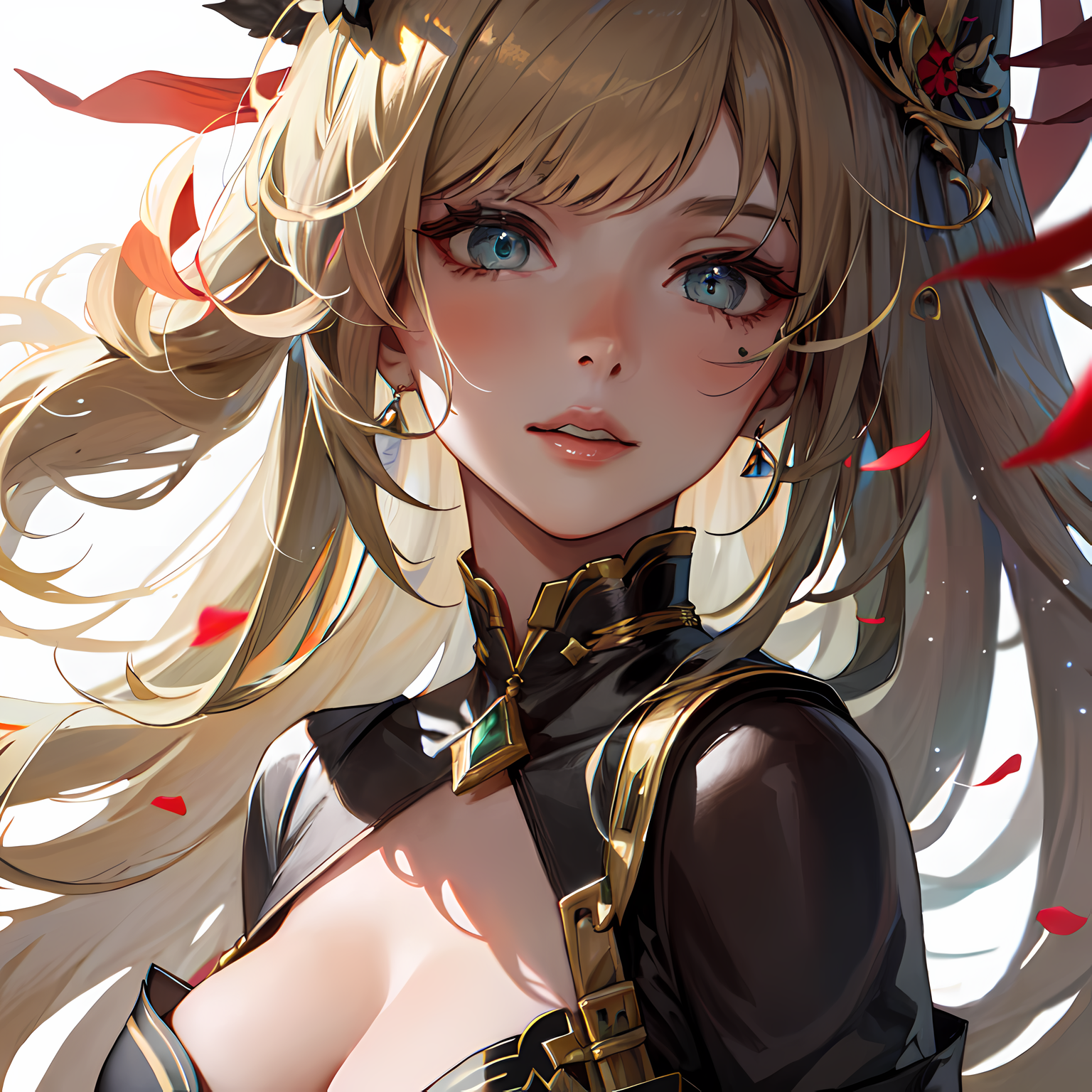蓝眸少女的花瓣微笑插画图片壁纸