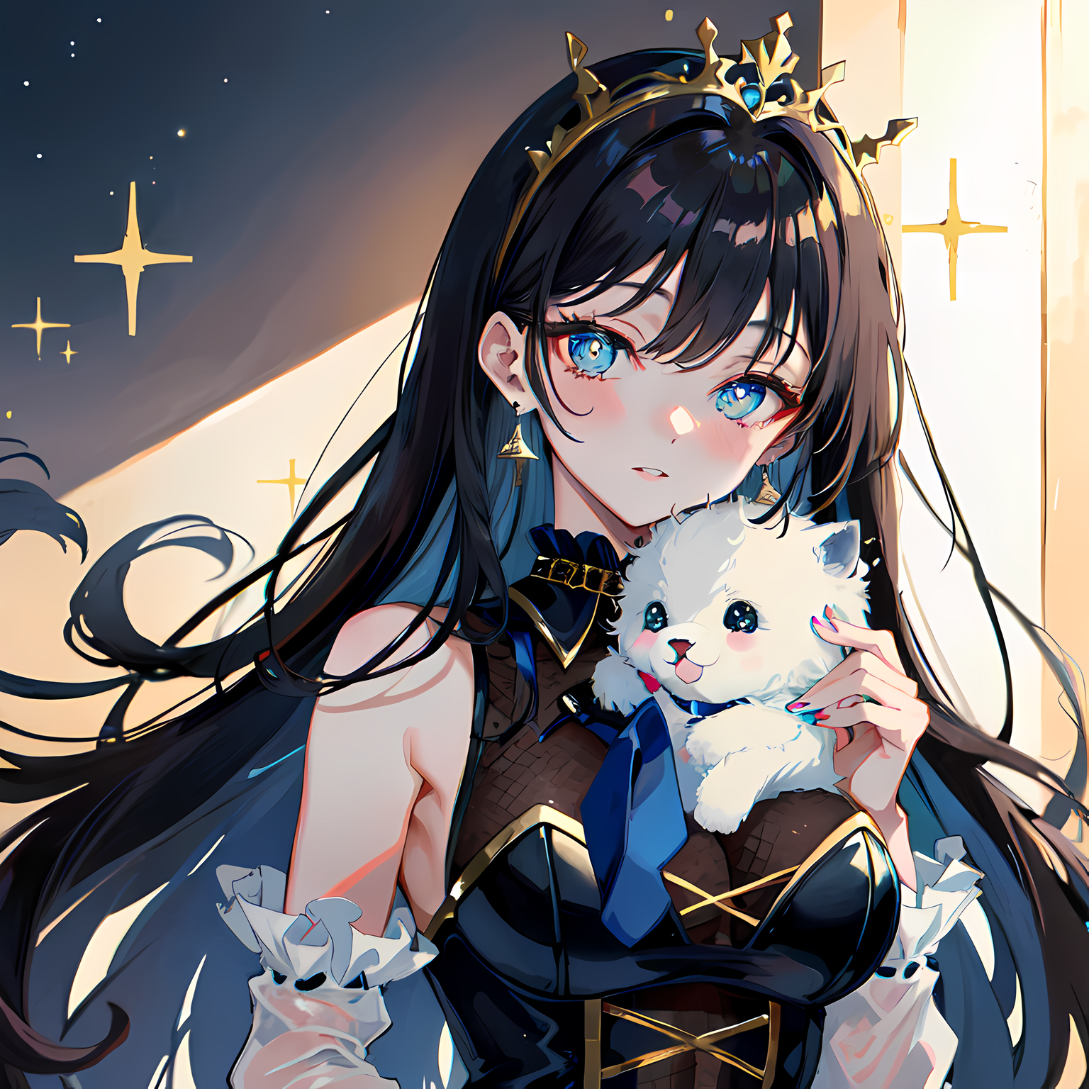 闪光少女与星空宠物插画图片壁纸
