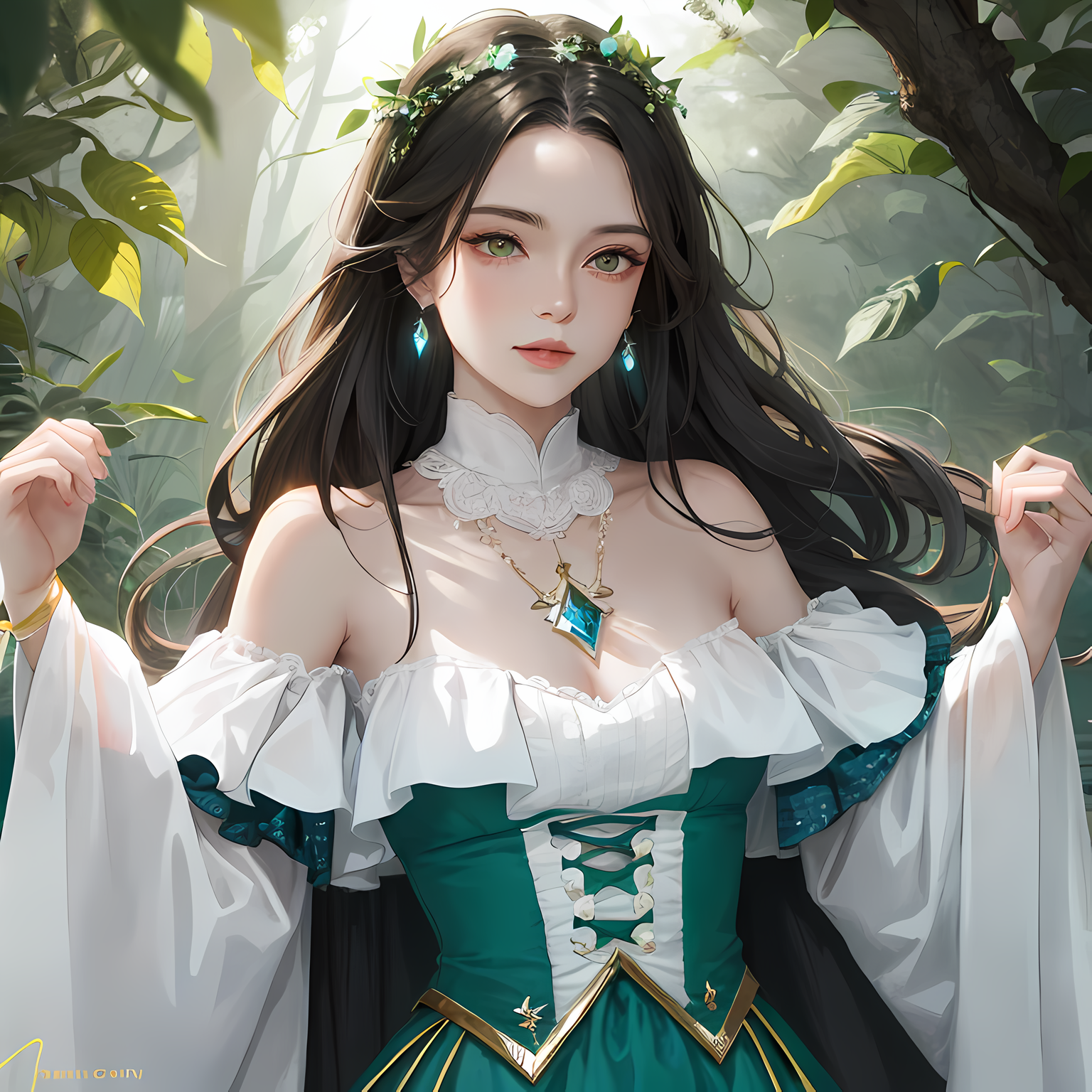 绿色女孩的花园插画图片壁纸
