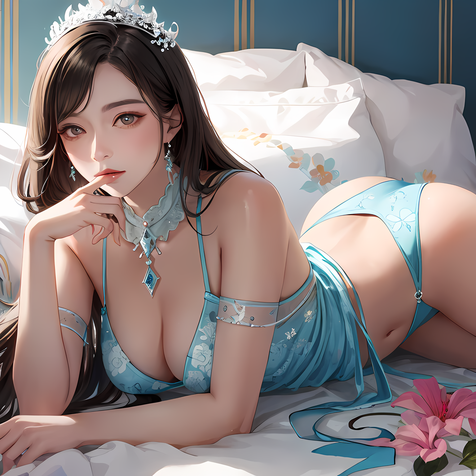花香四溢的女孩悠然躺卧插画图片壁纸