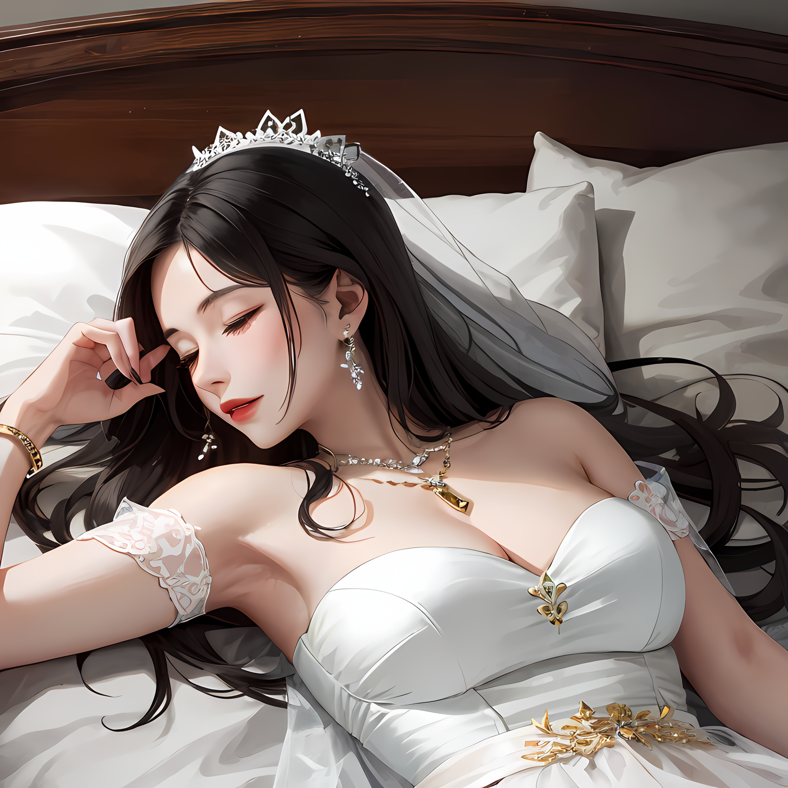 初恋女孩在床上享受午后阳光插画图片壁纸