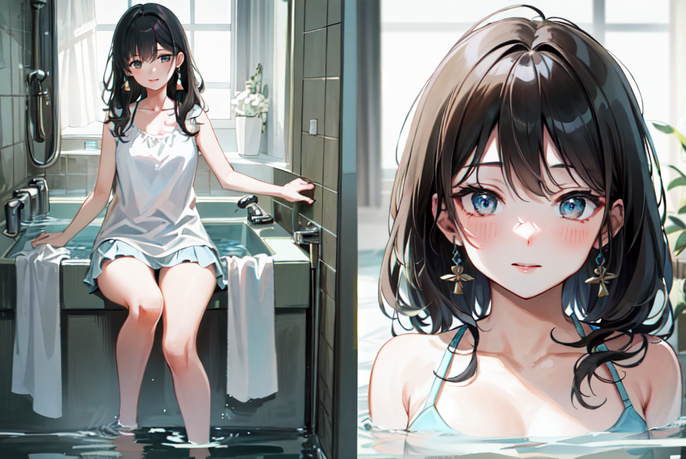 二次元水中美少女对视微笑插画图片壁纸