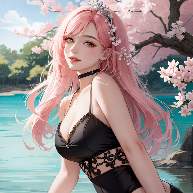 樱花池畔，独自观花