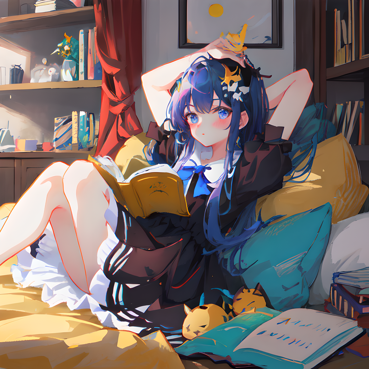 躺着读书，蓝眼睛少女和书枕的故事