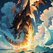 神兽焰龙在海滩燃烧插画图片壁纸