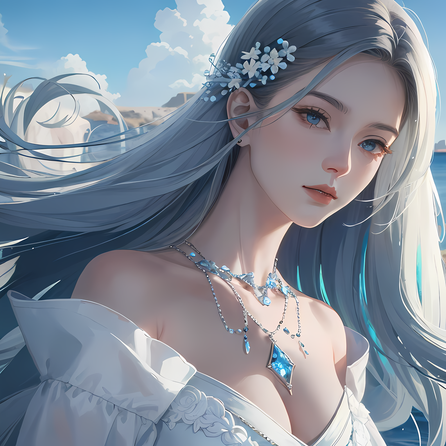 浮云旅行的姑娘插画图片壁纸
