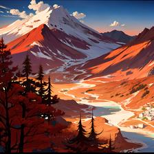 sunset over mountain range插画图片壁纸