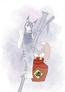 狐女和红狐小幽灵插画图片壁纸