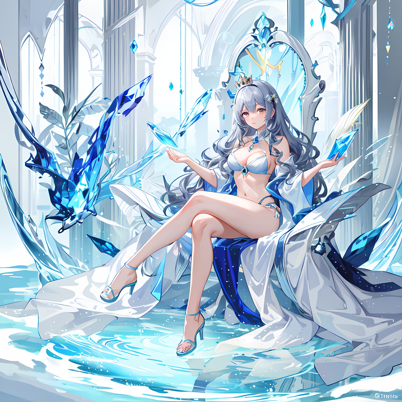 蝴蝶仙女水中翘二郎腿。