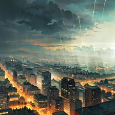 雨中的城市夜景插画图片壁纸