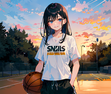 夕阳下的篮球美少女