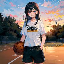 夕阳下的篮球美少女插画图片壁纸