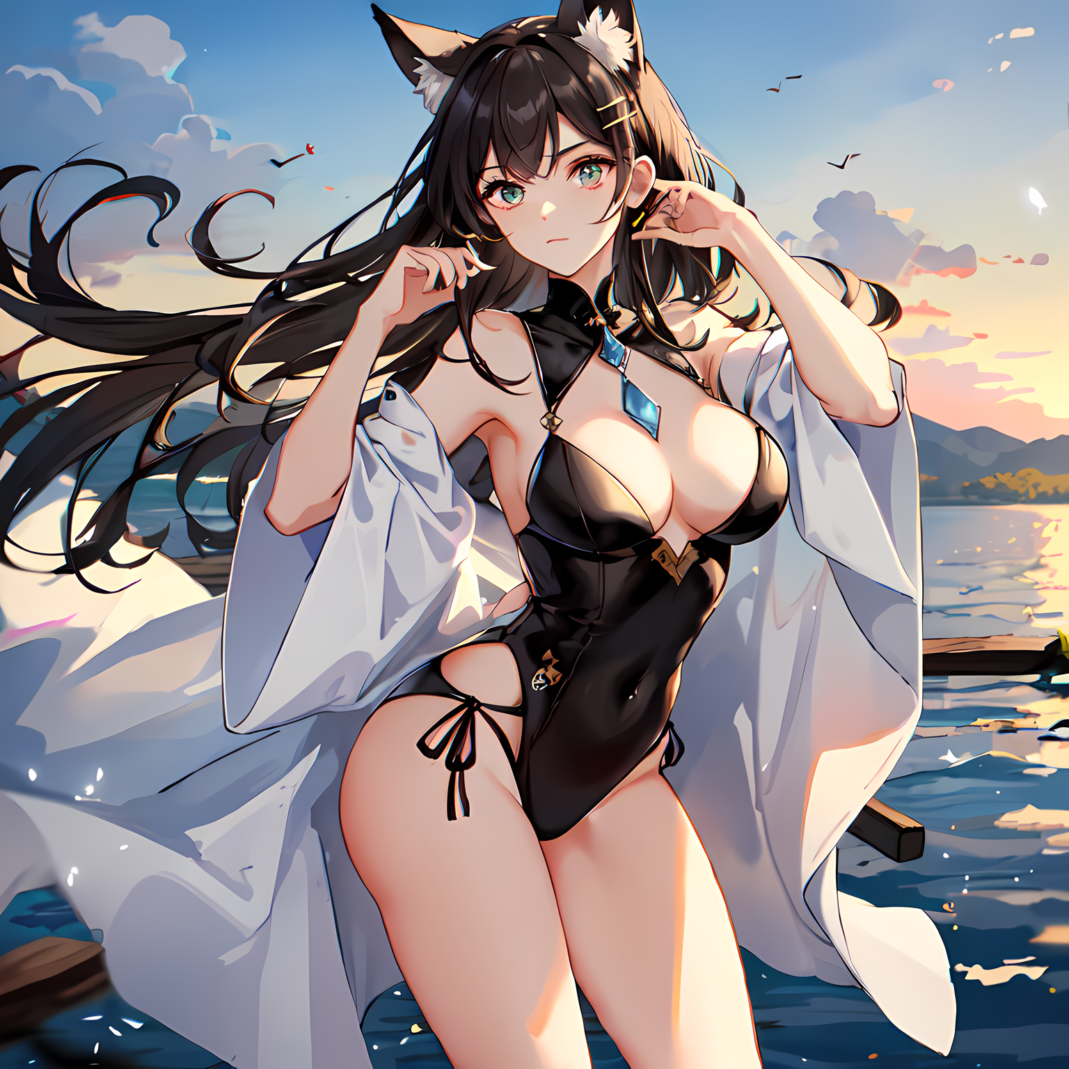 海风拂面女神插画图片壁纸