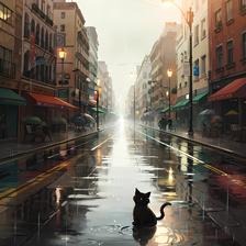 猫逛城市，赏景中，建筑淋雨插画图片壁纸