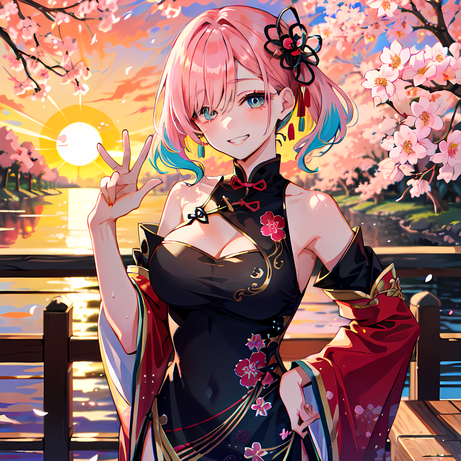 樱花下的少女插画图片壁纸