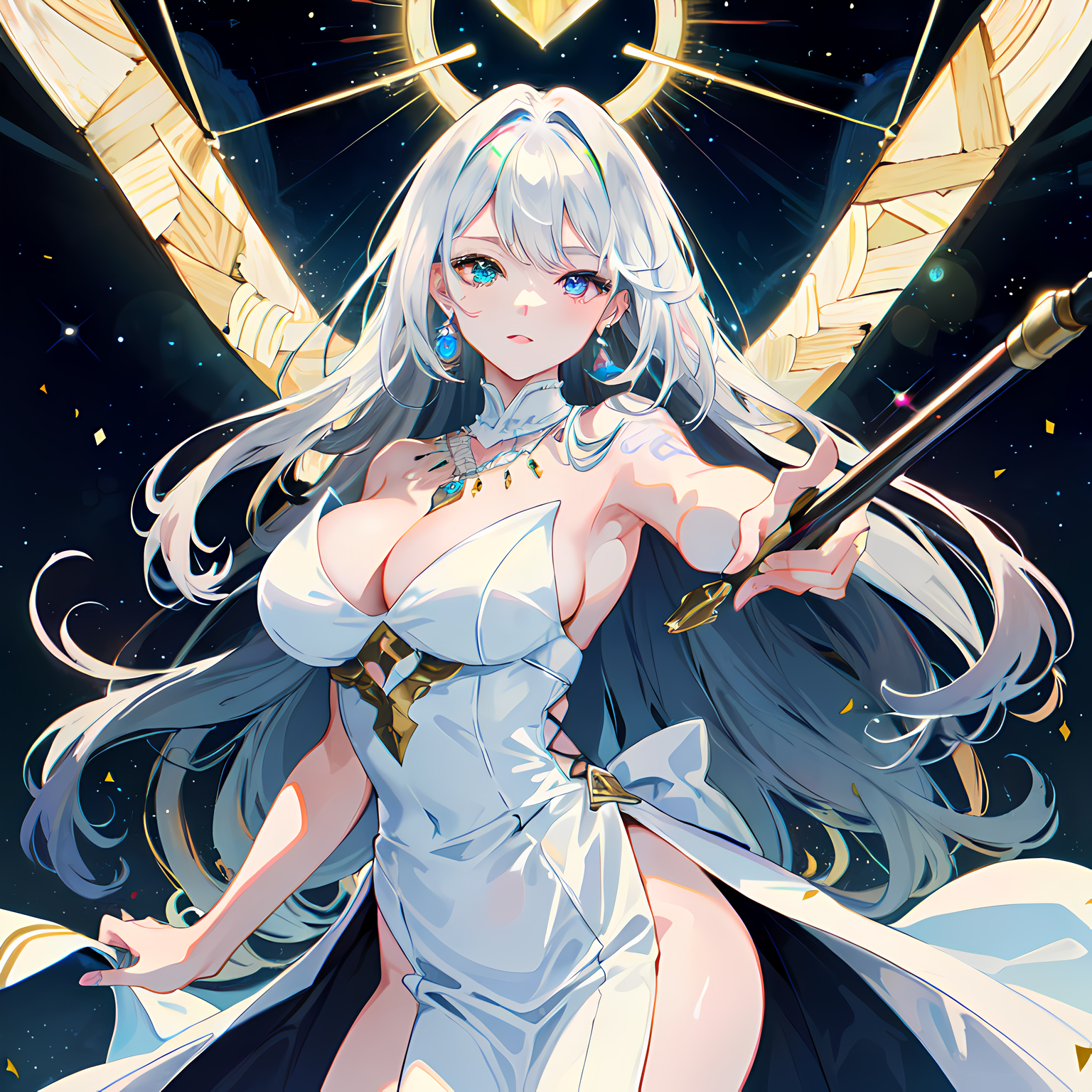 星空灿烂，少女的幻想。插画图片壁纸