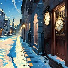 时光漫步雪中城插画图片壁纸