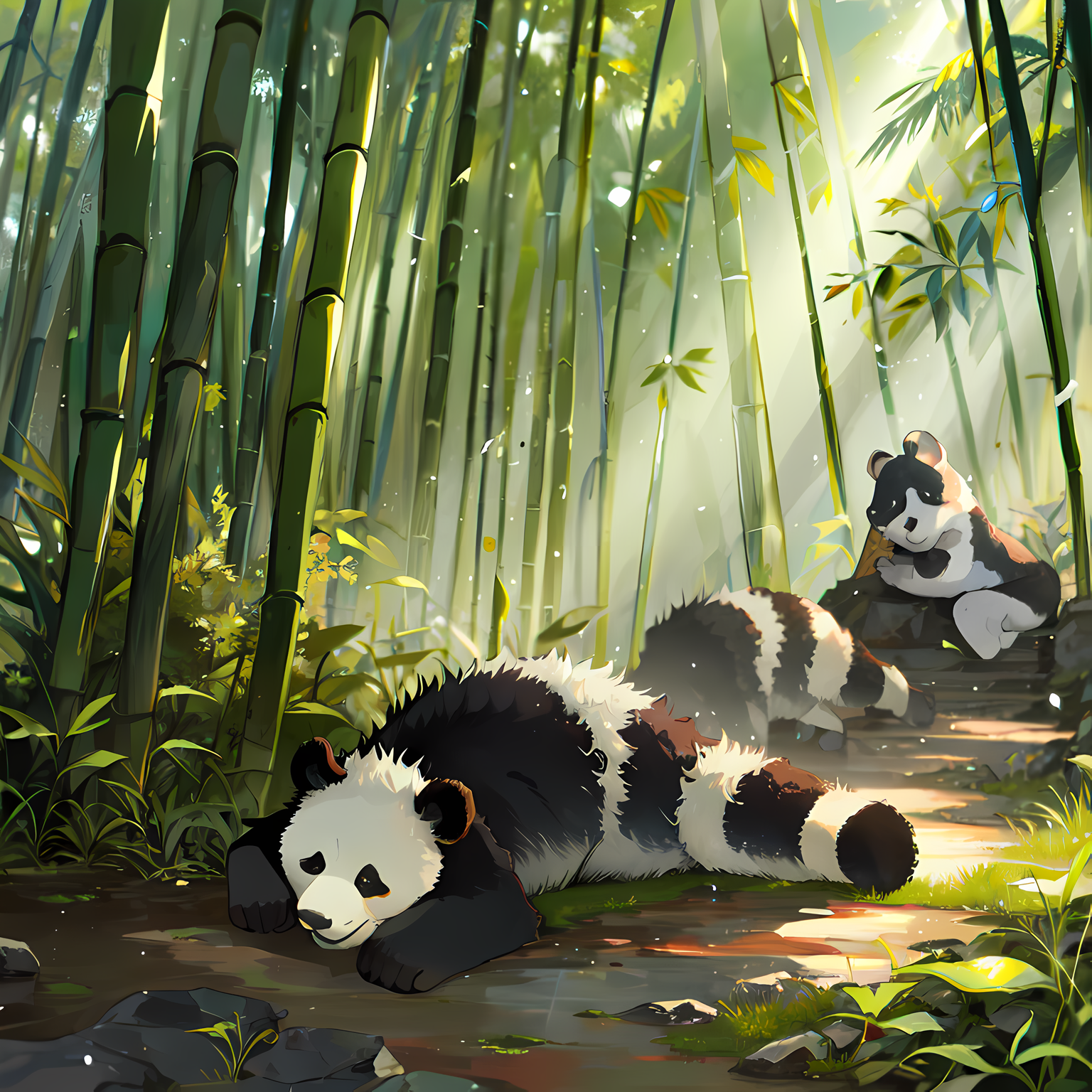 竹林熊猫，天条庆典。插画图片壁纸