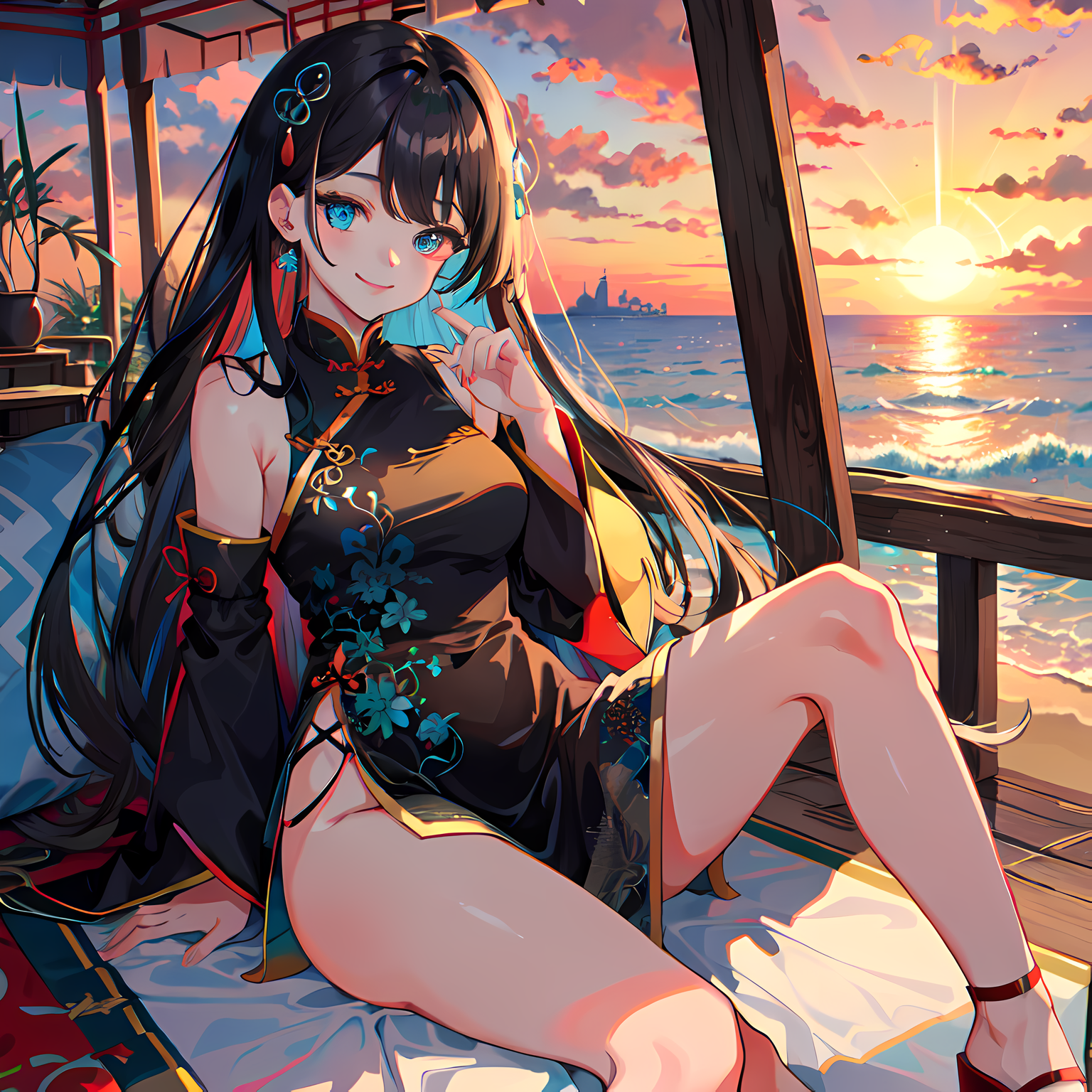 夕阳下的微笑插画图片壁纸
