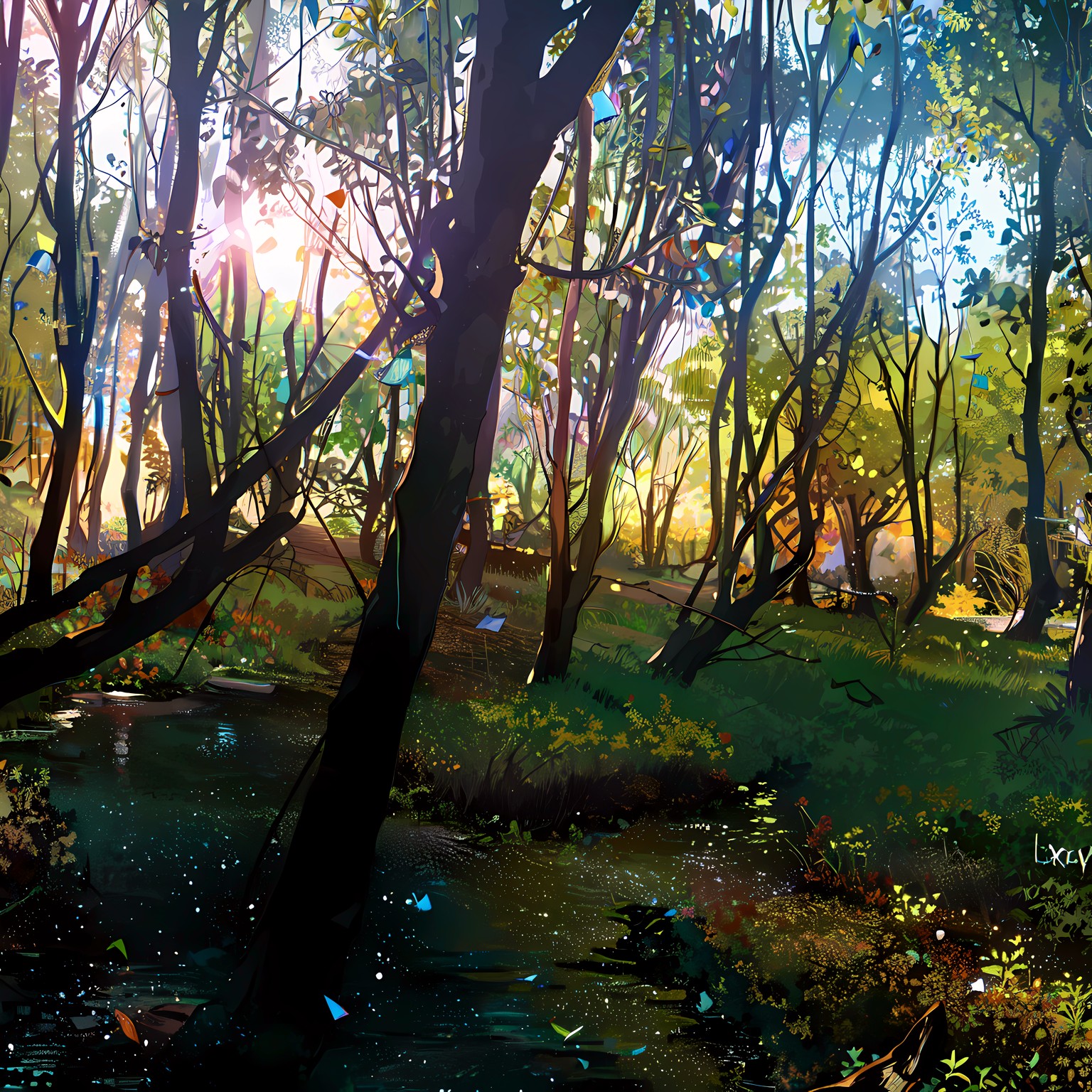 森林中的晨光插画图片壁纸