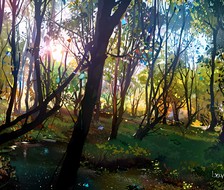 森林中的晨光-森林景观AI生成