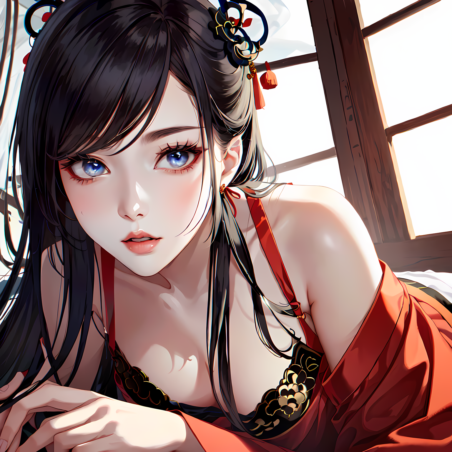 妆扮华美窗前倾情呼之欲出插画图片壁纸