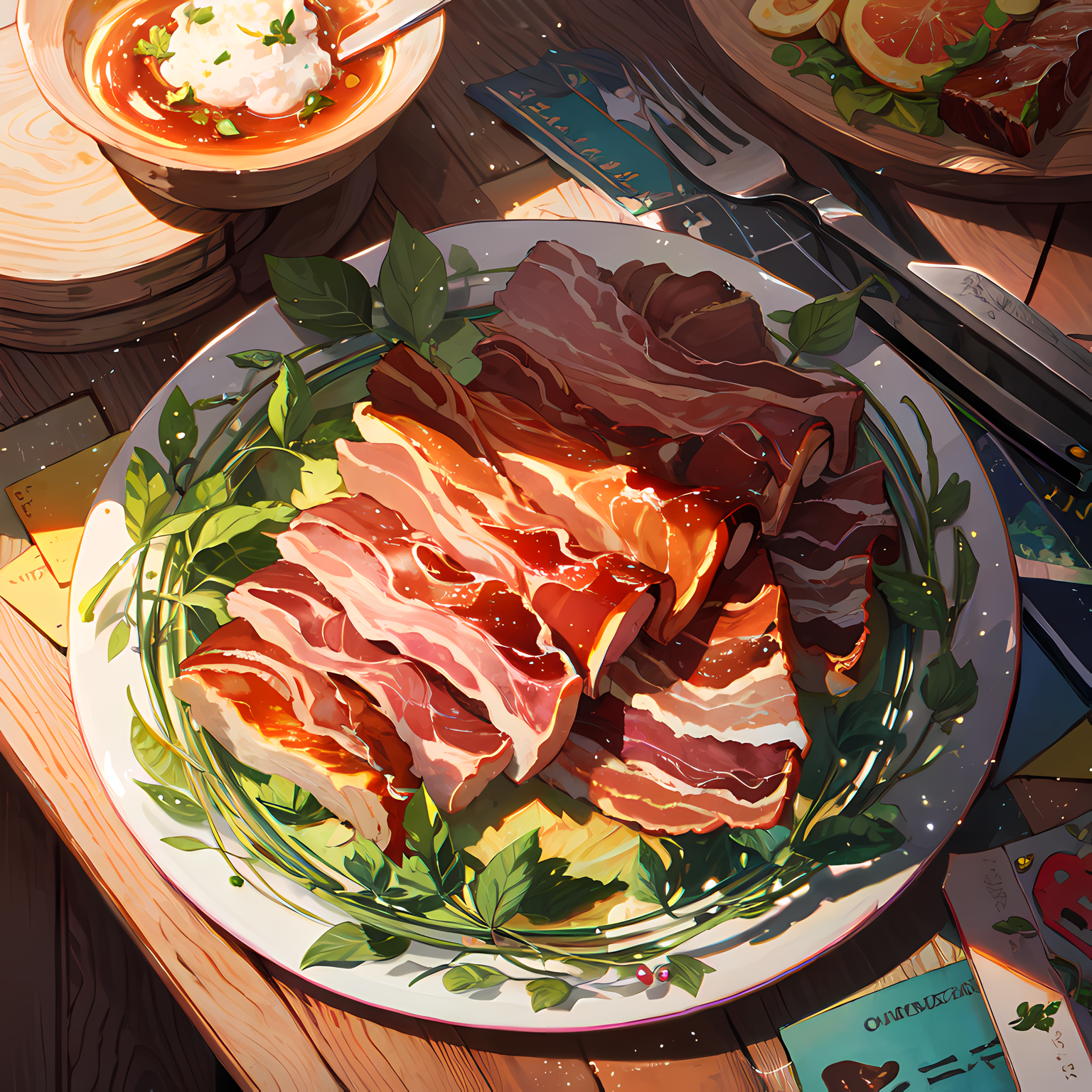 腊肉美食插画，二次元生活魅力，还原真实日式拉面！