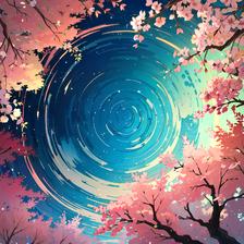 樱花树下，星空下，花瓣飘落，万物皆静插画图片壁纸