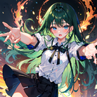 火力全开：绿发女孩的烈焰魔法！