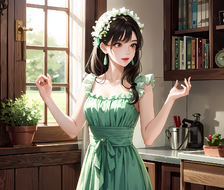 书架少女的绿裙花香