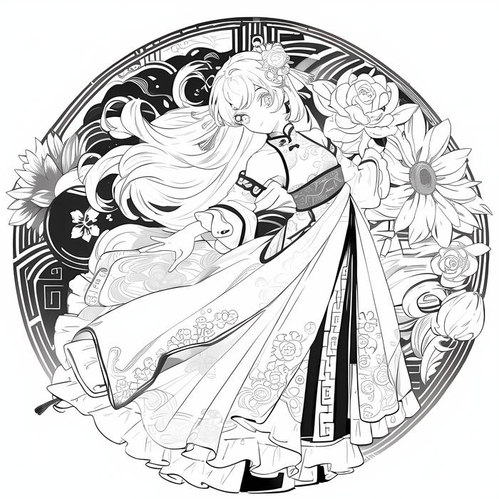 白玫瑰姑娘的花束插画图片壁纸