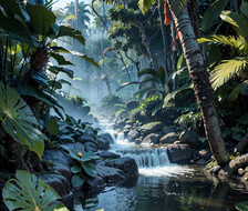热带雨林风景画-写实甜妹二次元