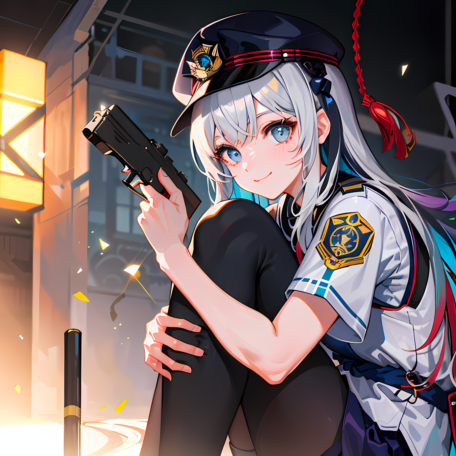 二次元美少女手持武器微笑独行插画图片壁纸