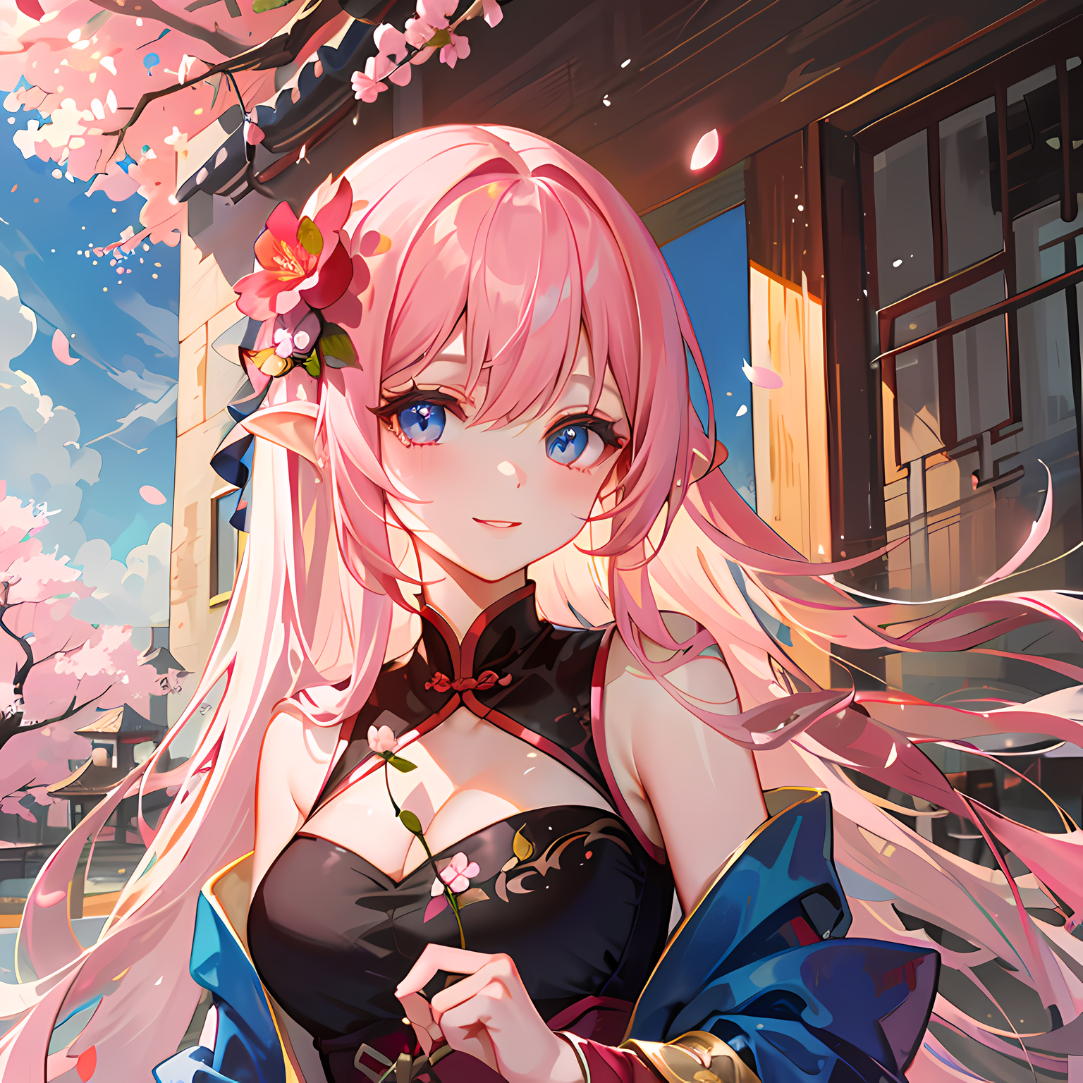 樱花雨中的美少女。头像同人高清图