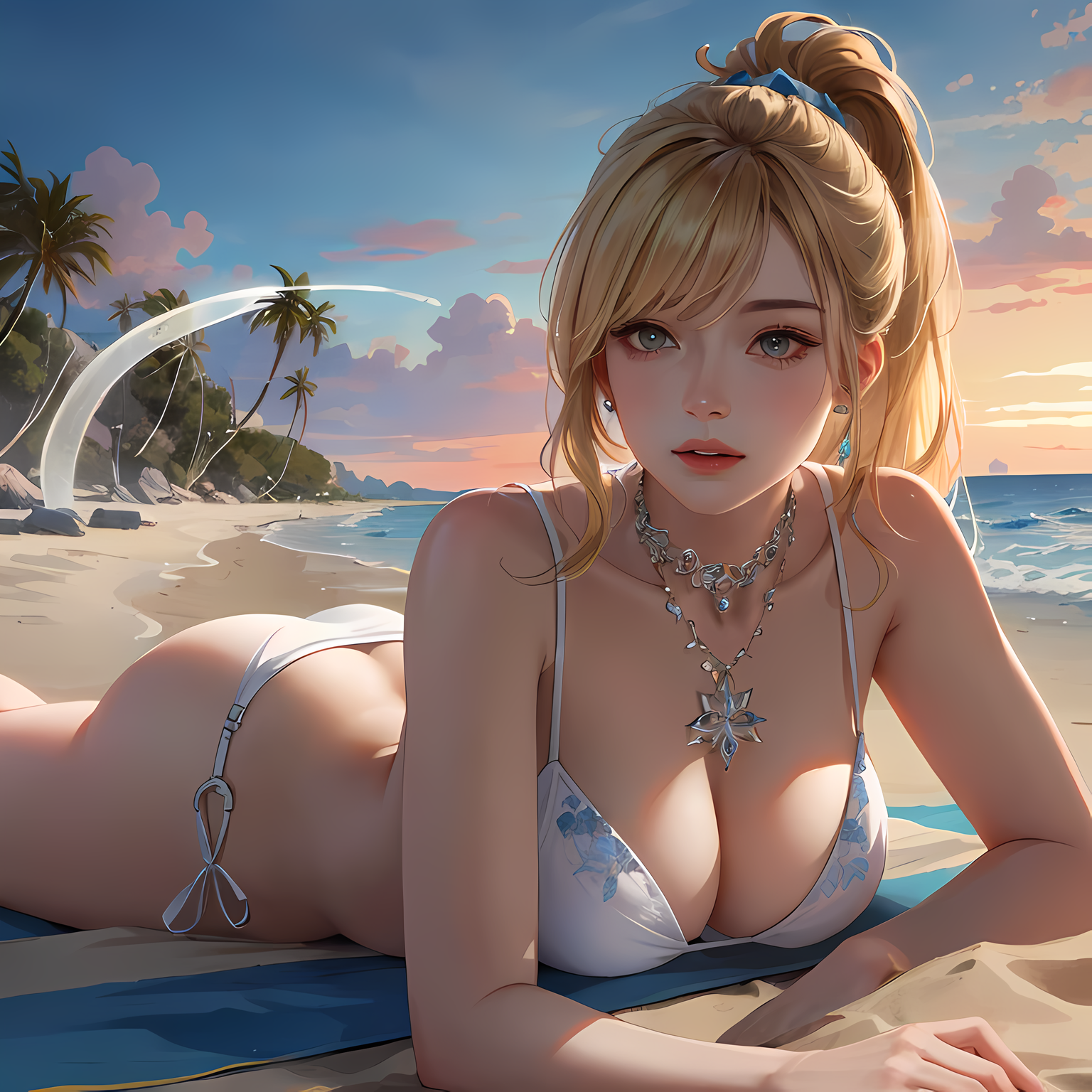海边美少女的夕阳独舞头像同人高清图