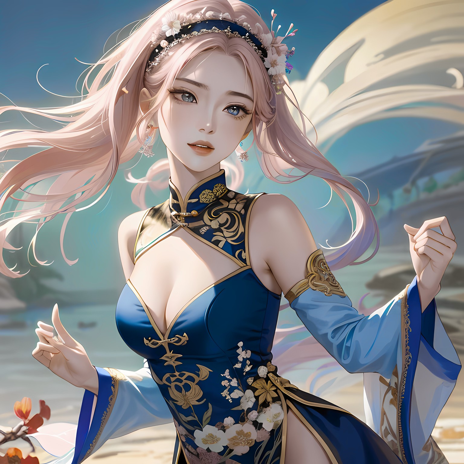 飘动的发丝与漂浮的花，独自凝视你的女孩