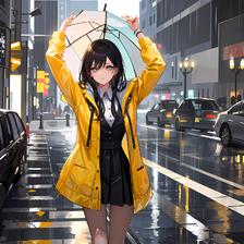 小姐姐开心地戴着透明伞欢度雨季插画图片壁纸