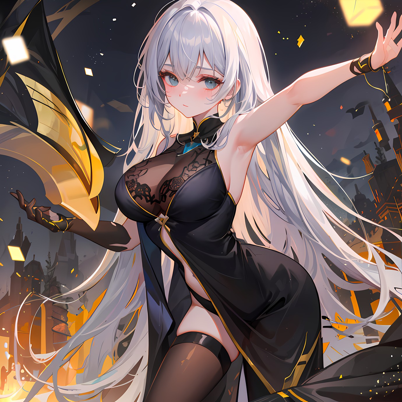 星空下的长发美少女插画图片壁纸