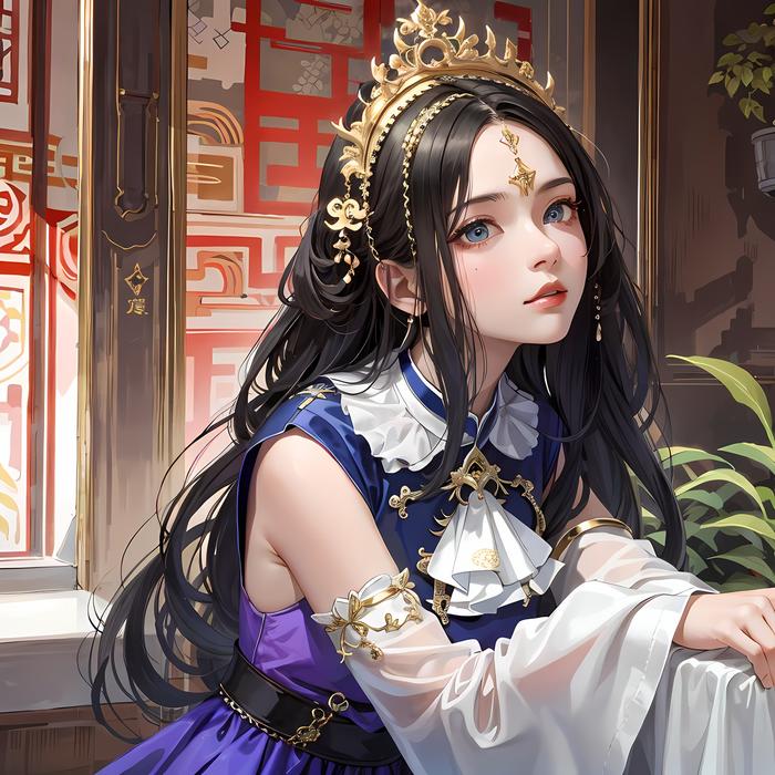 紫衣少女花间自娱插画图片壁纸