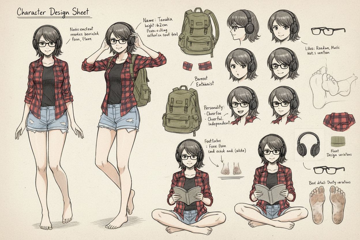 赤足女孩角色设计图纸